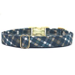 Zaley Designs Autumn Finley Plaid Cotton Adjustable Dog Collar, Navy Blue/Yellow, Medium: 13 to 20-in neck, 1-in wide slide 2 of 5