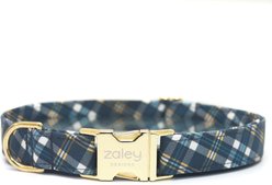 Zaley Designs Autumn Finley Plaid Cotton Adjustable Dog Collar, Navy Blue/Yellow, Medium: 13 to 20-in neck, 1-in wide slide 1 of 5