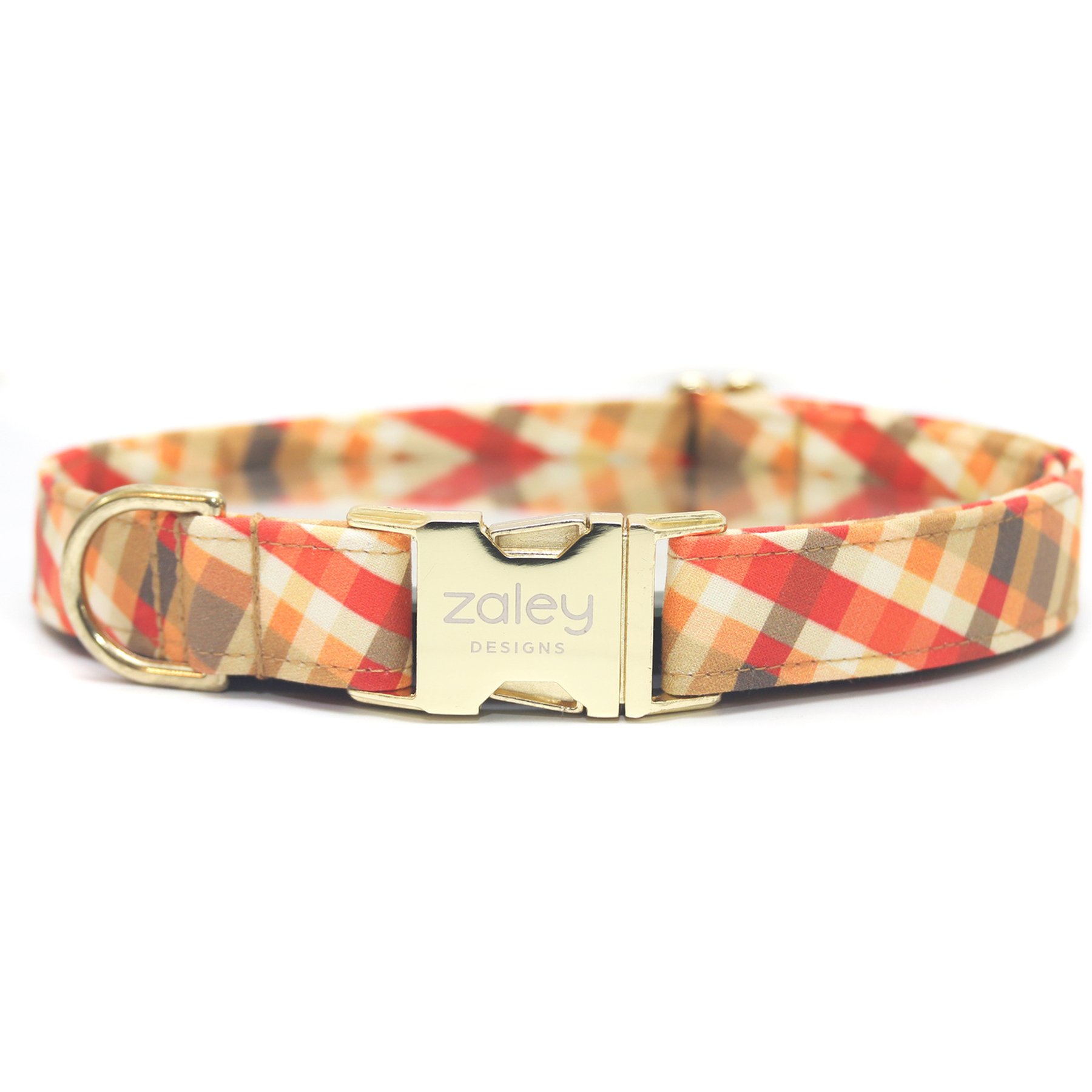 Zaley Designs Autumn Scarecrow Plaid Cotton Adjustable Dog Collar, Orange, Large: 15 to 25-in neck, 1-in wide