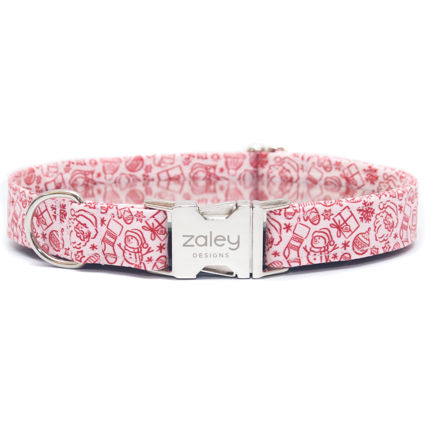 Zaley Designs Christmas Doodles Cotton Adjustable Dog Collar, Pink/Red, Small: 10 to 14-in neck, 3/4-in wide