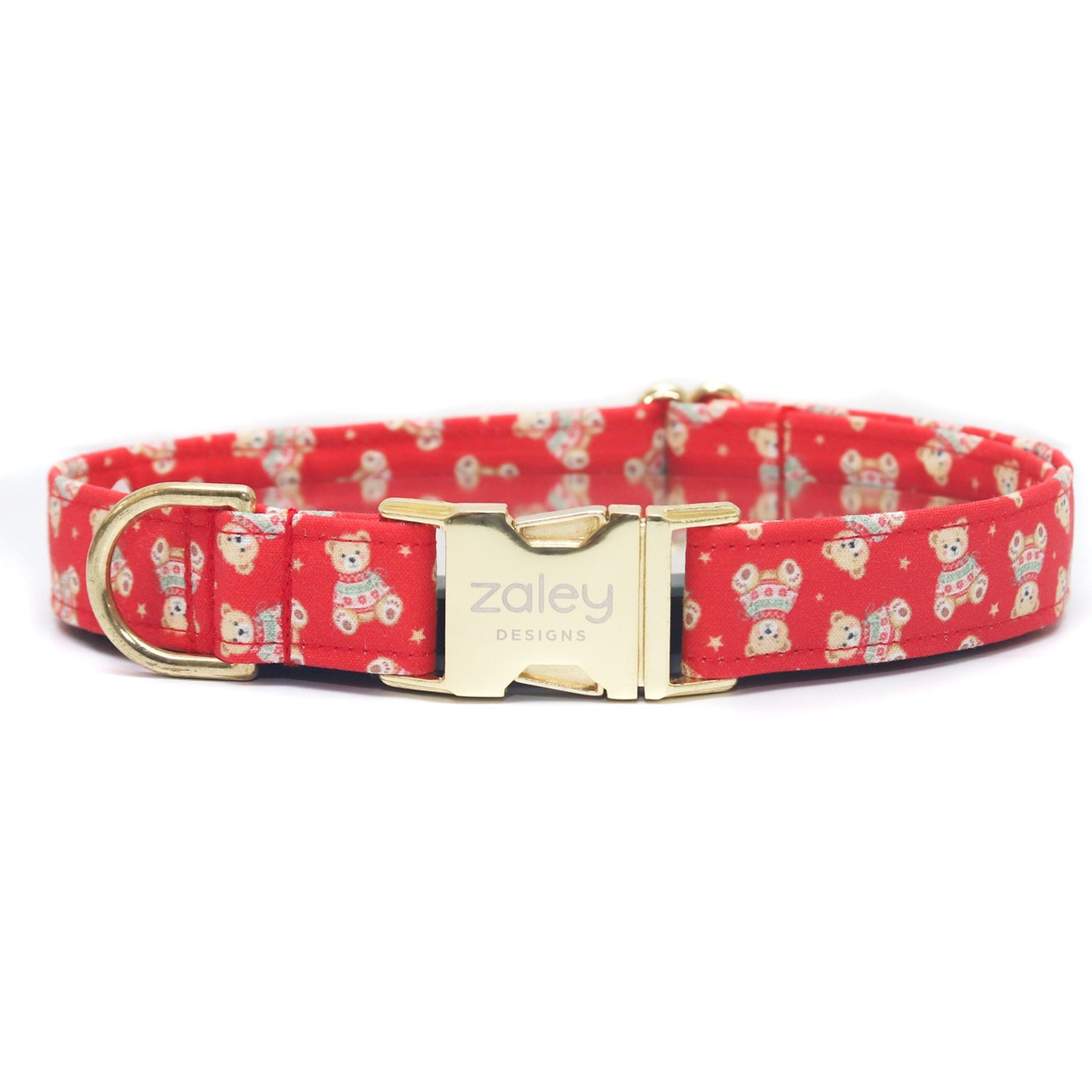 Zaley Designs Christmas Teddy Bears Cotton Adjustable Dog Collar, Red, Small: 10 to 14-in neck, 3/4-in wide