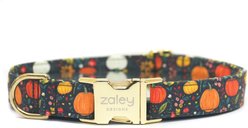 Zaley Designs Ditzy Floral Pumpkins Cotton Adjustable Dog Collar, Charcoal/Orange, Small: 10 to 14-in neck, 3/4-in wide