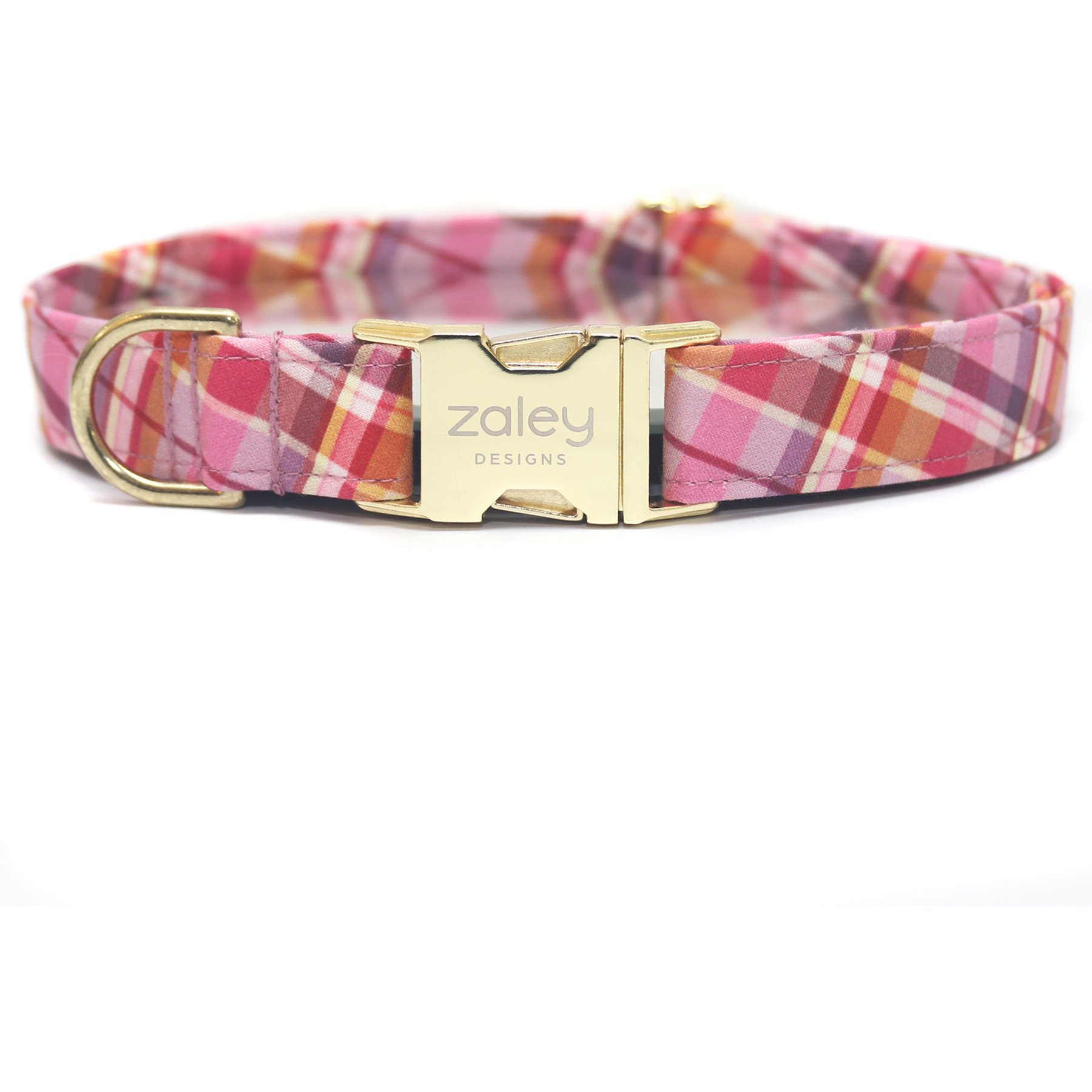Zaley Designs Plaid Cotton Adjustable Dog Collar, Purple/Pink, Large: 15 to 25-in neck, 1-in wide
