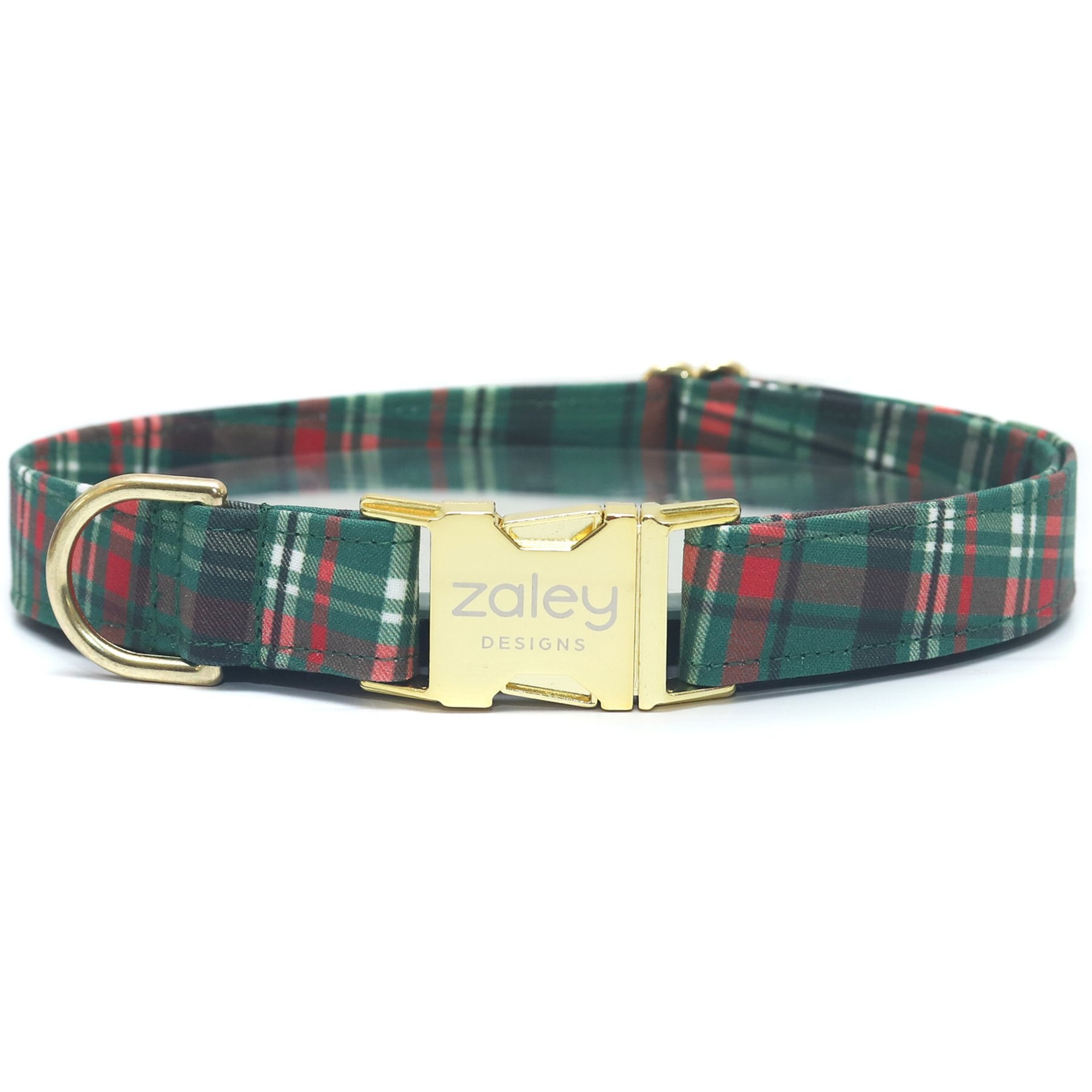 Zaley Designs Plaid Cotton Dog Collar, Green/Red, Small: 10 to 14-in neck, 3/4-in wide