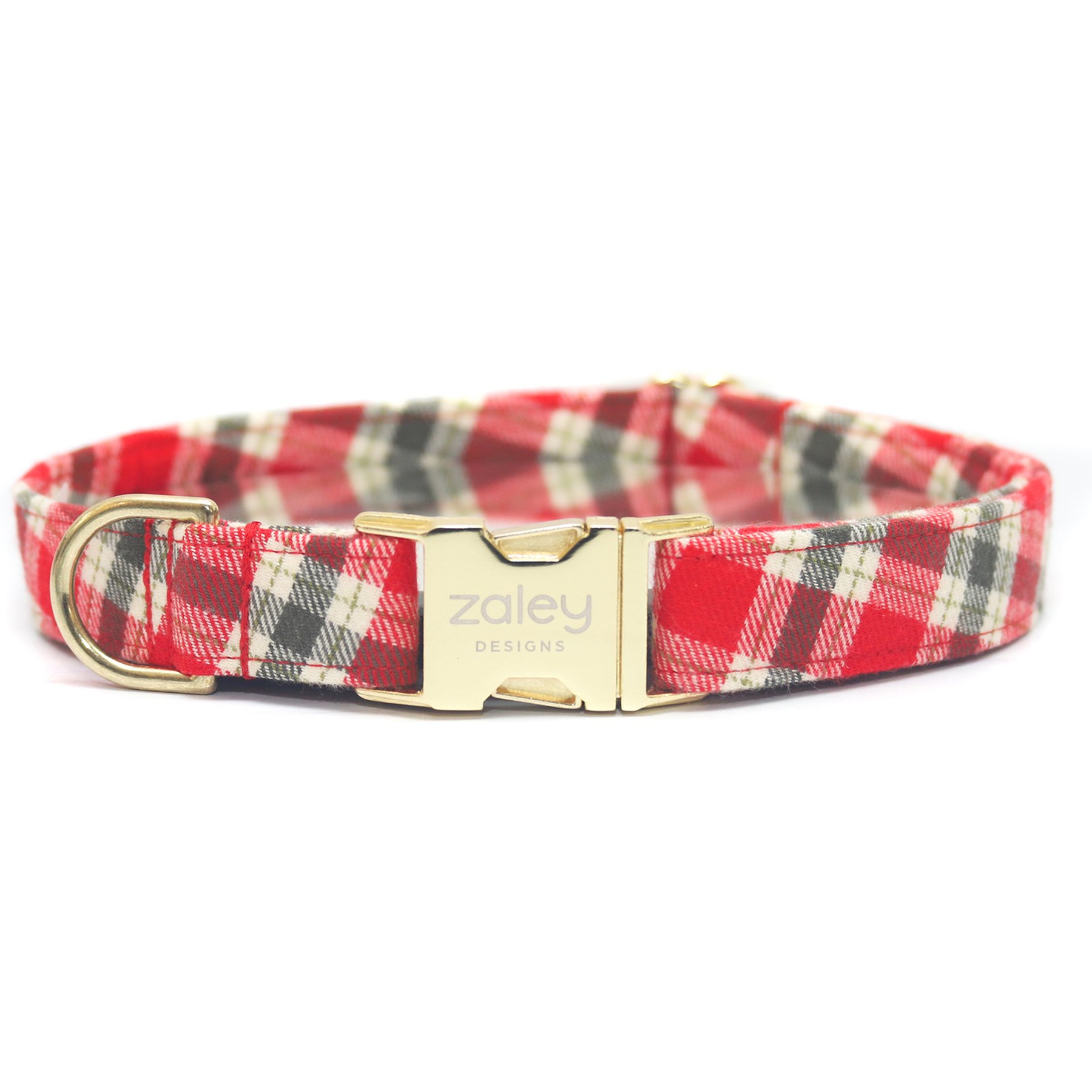 Zaley Designs Plaid Flannel Cotton Adjustable Dog Collar, Red/Green, Small: 10 to 14-in neck, 3/4-in wide