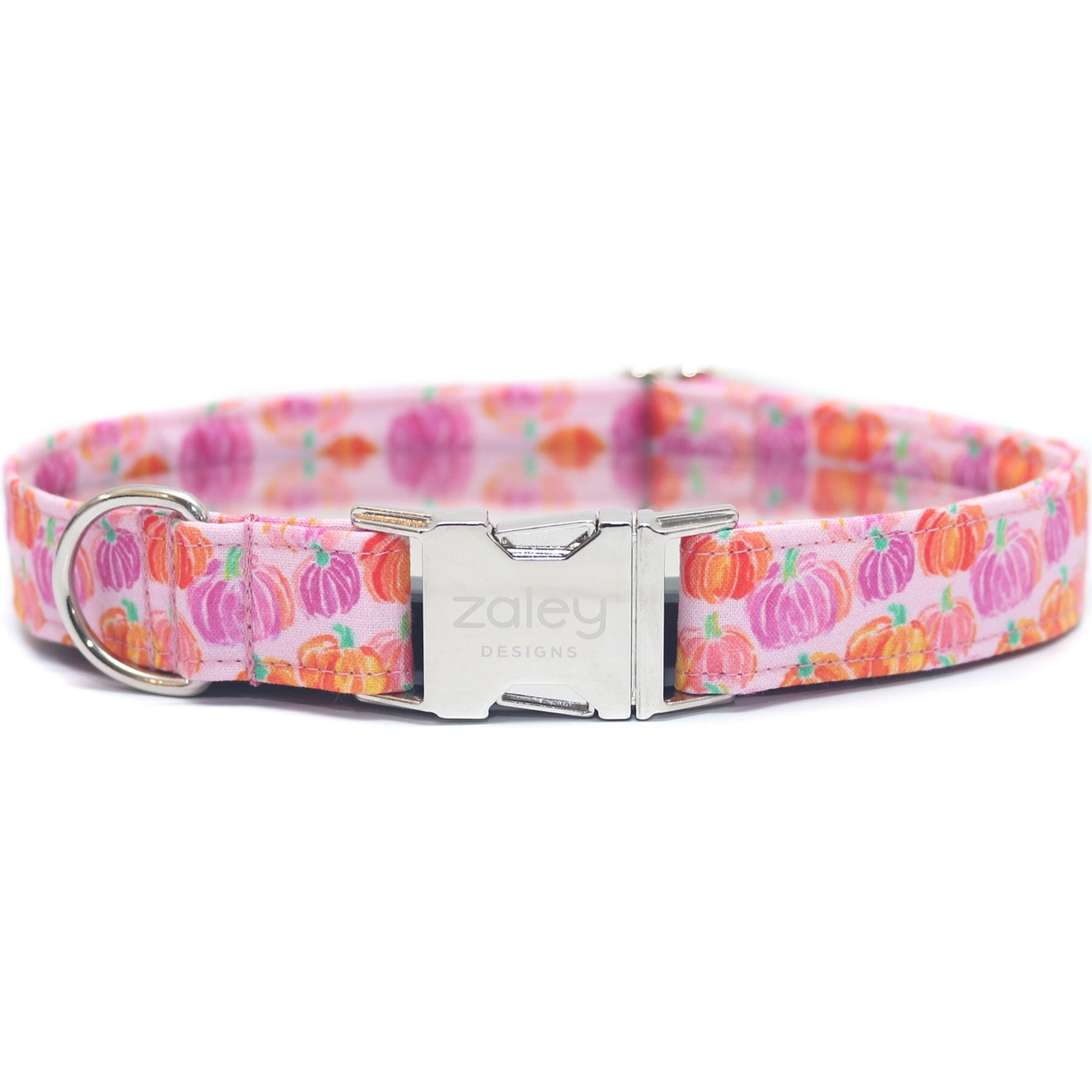 Zaley Designs Pumpkins Cotton Adjustable Dog Collar, Purple/Pink/Orange, Medium: 13 to 20-in neck, 1-in wide