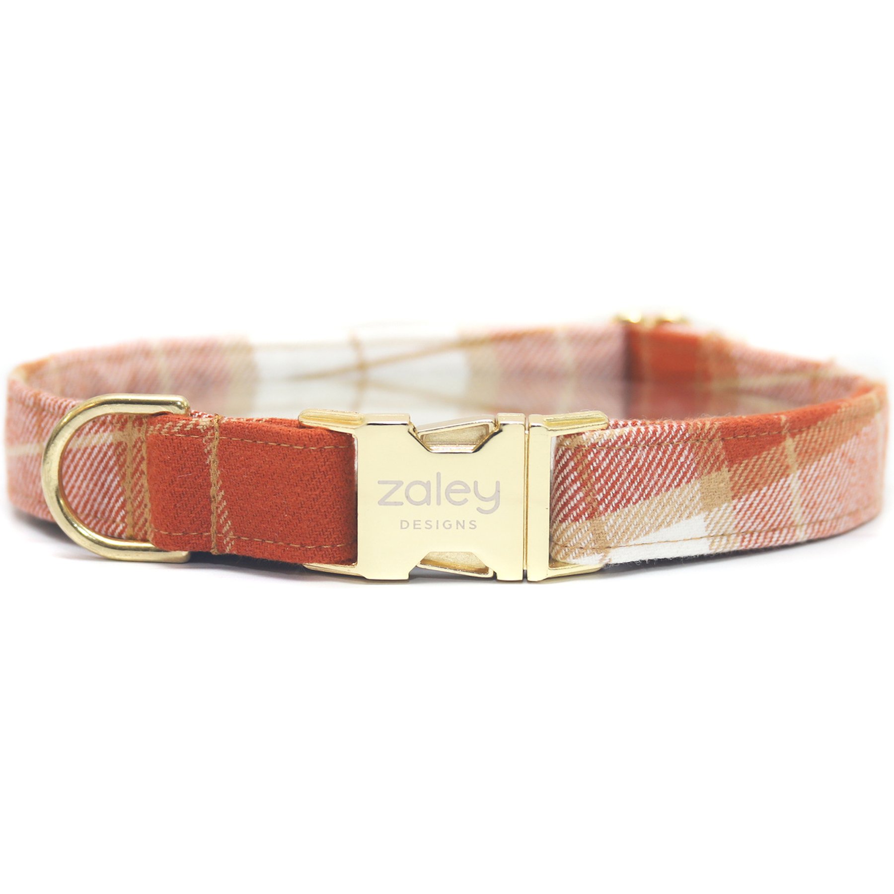 Zaley Designs The Biscuit Plaid Flannel Cotton Adjustable Dog Collar, Copper/Tan, Small: 10 to 14-in neck, 3/4-in wide