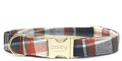Zaley Designs The Woodson Plaid Flannel Cotton Adjustable Dog Collar, Black/Copper, Small: 10 to 14-in neck, 3/4-in wide