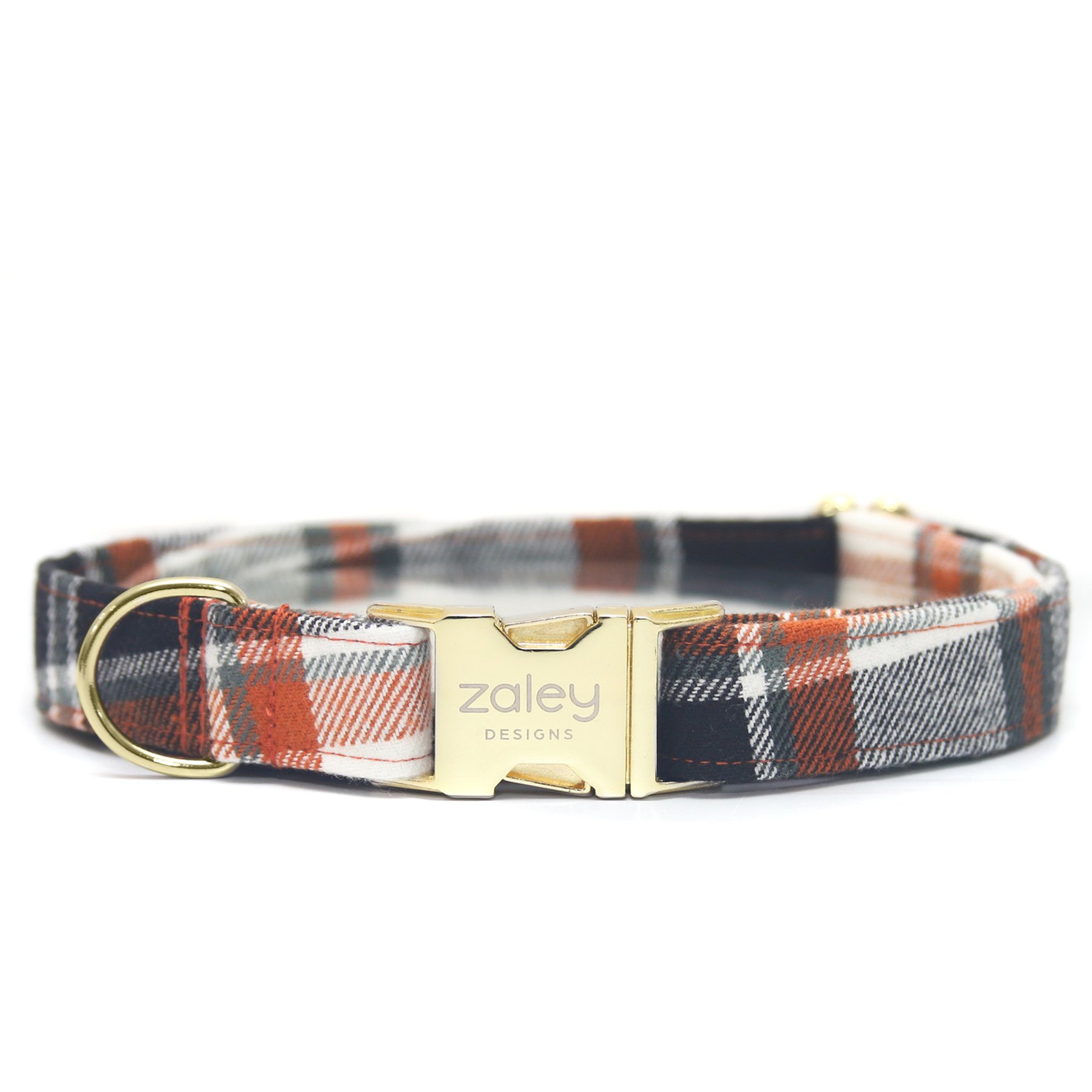 Zaley Designs The Woodson Plaid Flannel Cotton Adjustable Dog Collar, Black/Copper, Small: 10 to 14-in neck, 3/4-in wide