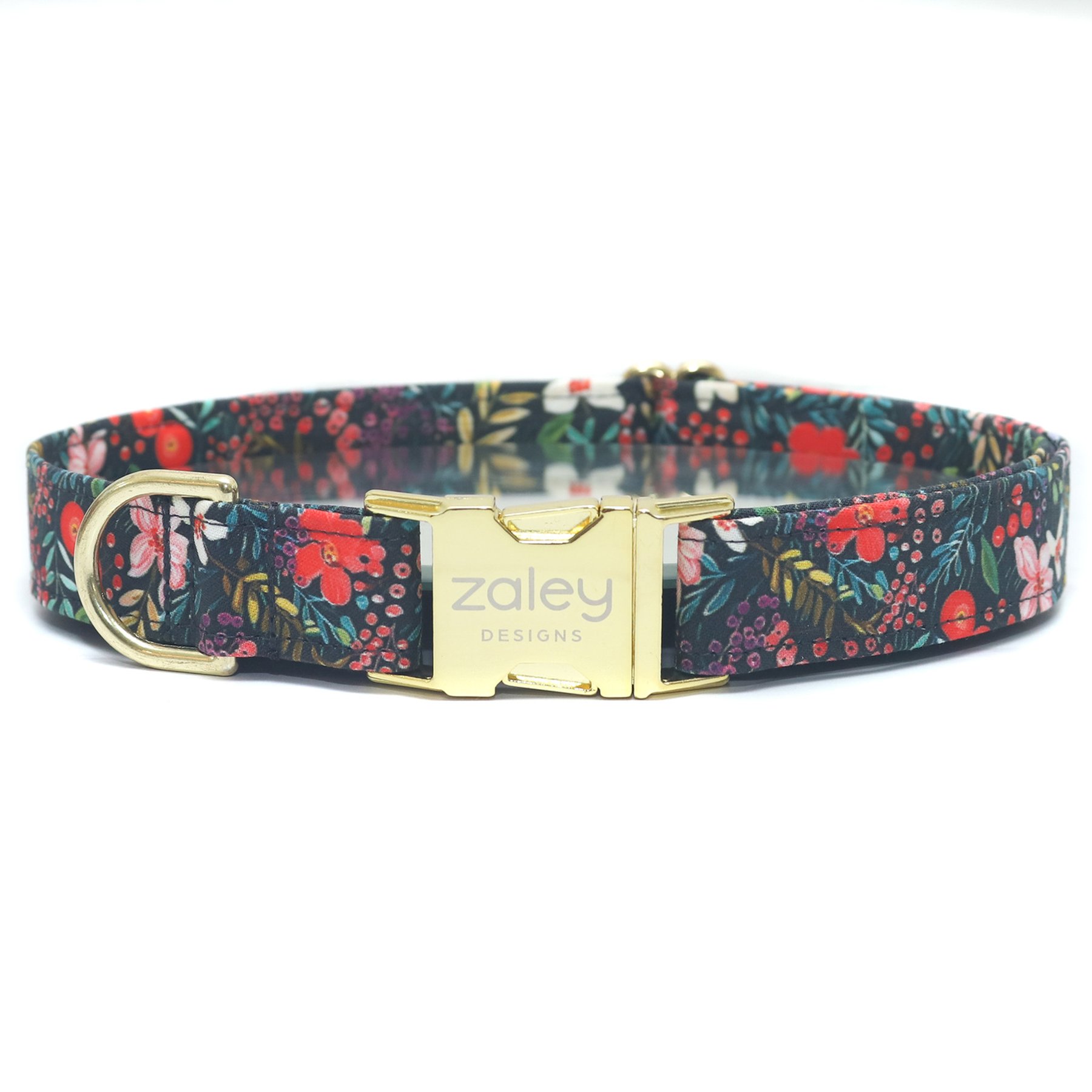 Zaley Designs Winter Berry Floral Cotton Adjustable Dog Collar, Red, X-Small: 8 to 12-in neck, 5/8-in wide