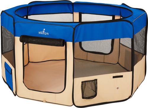 Show full view: Zampa Pet Folding Soft-sided Dog & Cat Playpen, Blue, Large slide 2 of 7