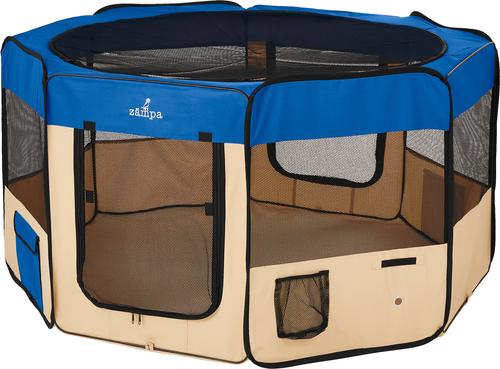 Show full view: Zampa Pet Folding Soft-sided Dog & Cat Playpen, Blue, Large slide 4 of 7