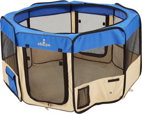 Show full view: Zampa Pet Folding Soft-sided Dog & Cat Playpen, Blue, Medium slide 3 of 8