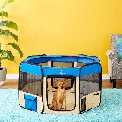 Show full view: Zampa Pet Folding Soft-sided Dog & Cat Playpen, Blue, Medium slide 4 of 8