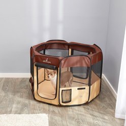 Zampa Pet Folding Soft-sided Dog & Cat Playpen, Brown, Small