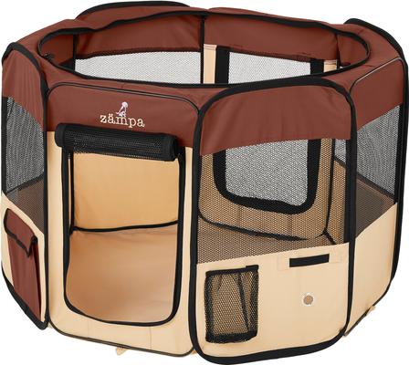 Show full view: Zampa Pet Folding Soft-sided Dog & Cat Playpen, Brown, Small slide 2 of 6