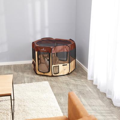 Show full view: Zampa Pet Folding Soft-sided Dog & Cat Playpen, Brown, Small slide 4 of 6