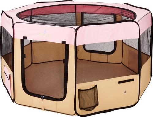 Show full view: Zampa Pet Folding Soft-sided Dog & Cat Playpen, Pink, Large slide 2 of 7
