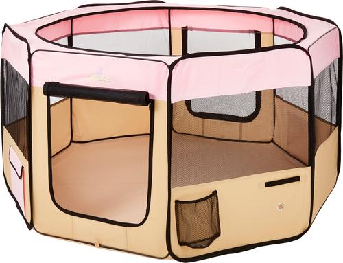 Show full view: Zampa Pet Folding Soft-sided Dog & Cat Playpen, Pink, Large slide 5 of 7