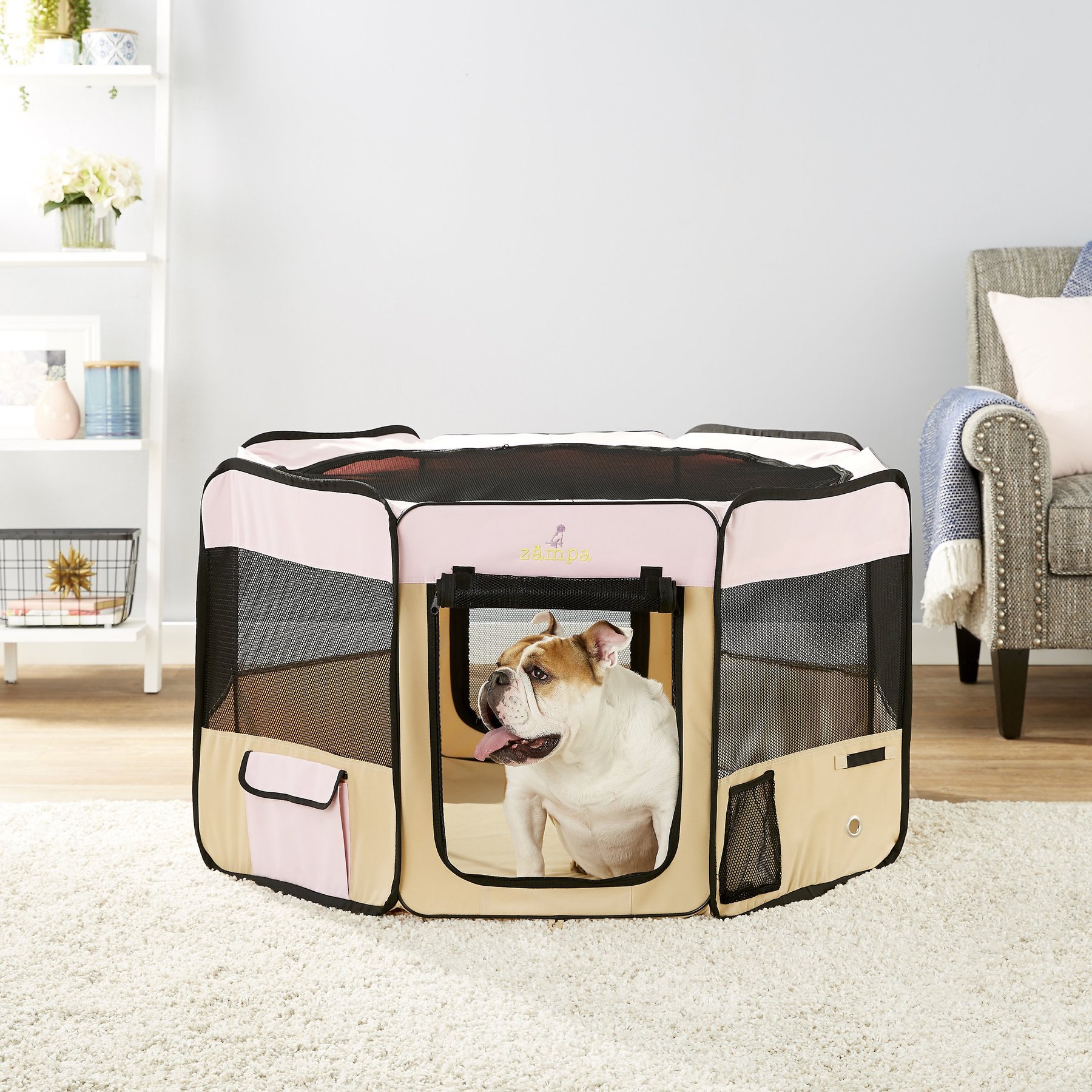 Zampa Pet Folding Soft-sided Dog & Cat Playpen, Pink, Medium