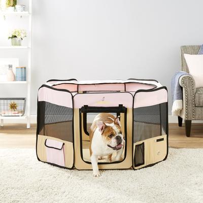Show full view: Zampa Pet Folding Soft-sided Dog & Cat Playpen, Pink, Medium slide 3 of 7