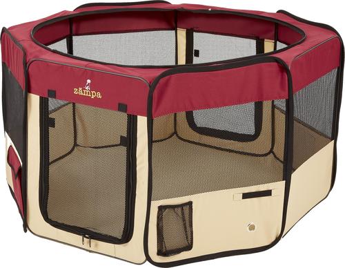 Show full view: Zampa Pet Folding Soft-sided Dog & Cat Playpen, Red, Medium slide 2 of 9