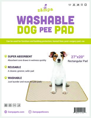 Show full view: Zampa Pets Quality Whelp Rectangular Reusable Dog Pee Pad, 19 x 13 slide 1 of 2