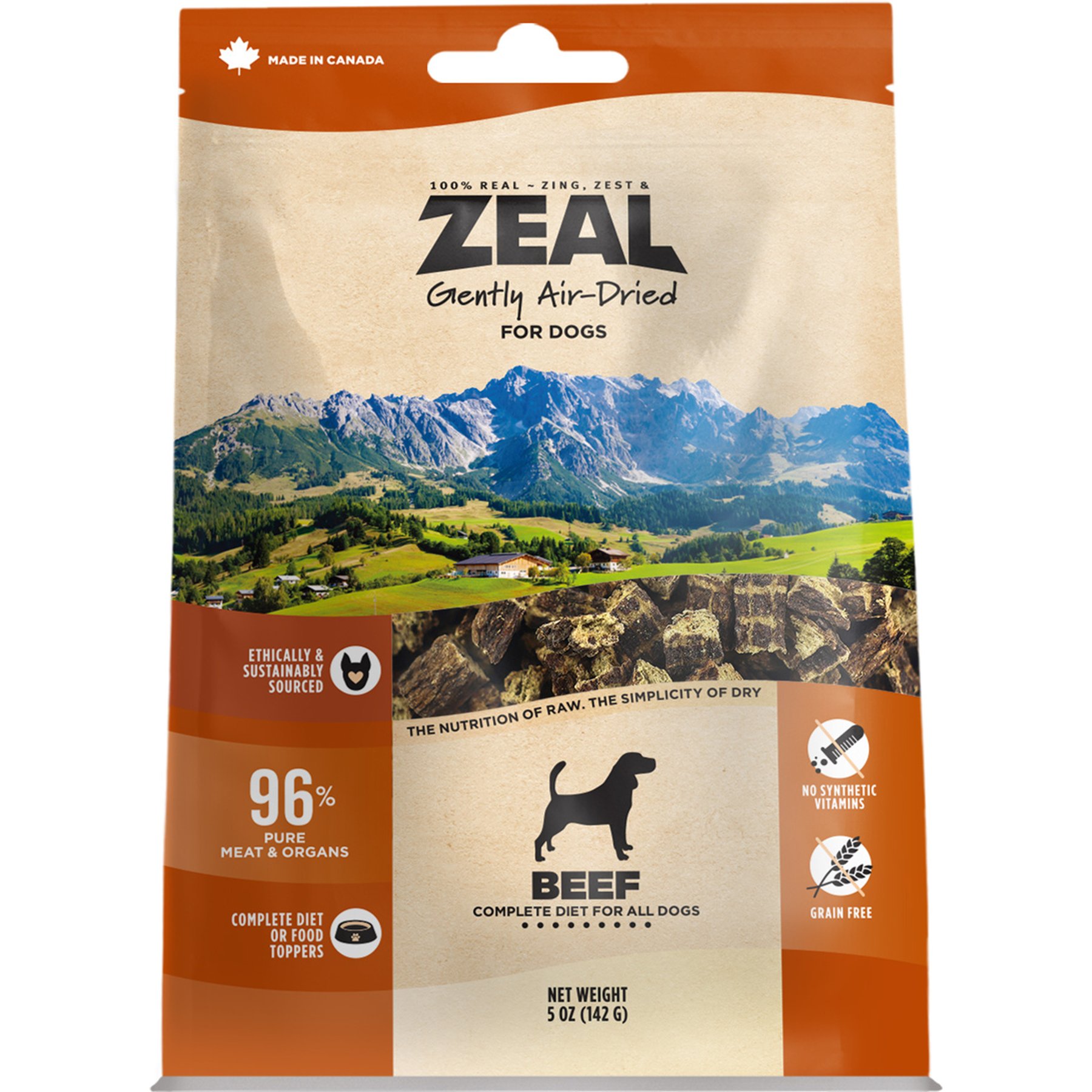 ZEAL Gently Air Dried Grain-Free Beef Flavored Dry Dog Food, 5-oz bag