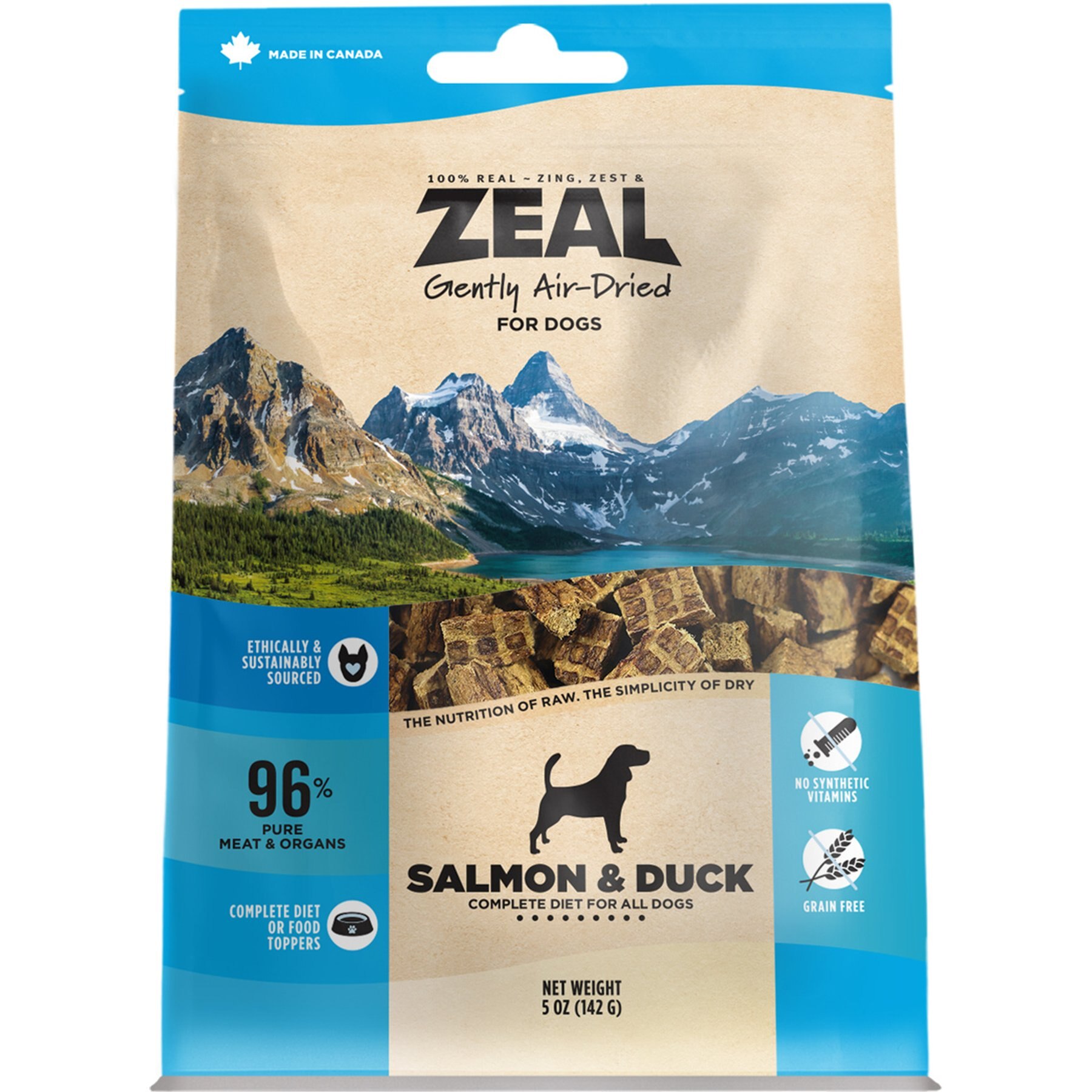 ZEAL Gently Air Dried Grain-Free Salmon & Duck Flavored Dry Dog Food, 5-oz bag