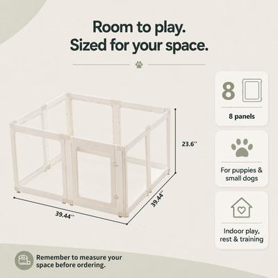 Show full view: Zendova Clear Indoor Dog Playpen with Gate, Modular Puppy Pen, White, 8 Panels: 39.44 x 39.44 x 23.6-in slide 2 of 8