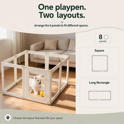 Show full view: Zendova Clear Indoor Dog Playpen with Gate, Modular Puppy Pen, White, 8 Panels: 39.44 x 39.44 x 23.6-in slide 4 of 8