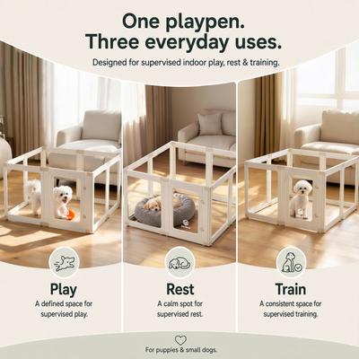 Show full view: Zendova Clear Indoor Dog Playpen with Gate, Modular Puppy Pen, White, 8 Panels: 39.44 x 39.44 x 23.6-in slide 6 of 8