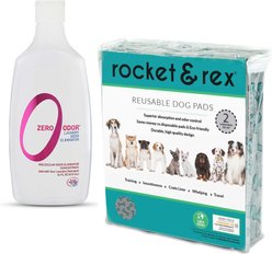 Zero Odor Laundry Odor Eliminator + Rocket & Rex Washable Puppy Training Pads, X-Large: 36 x 30-in, 2 count, Unscented
