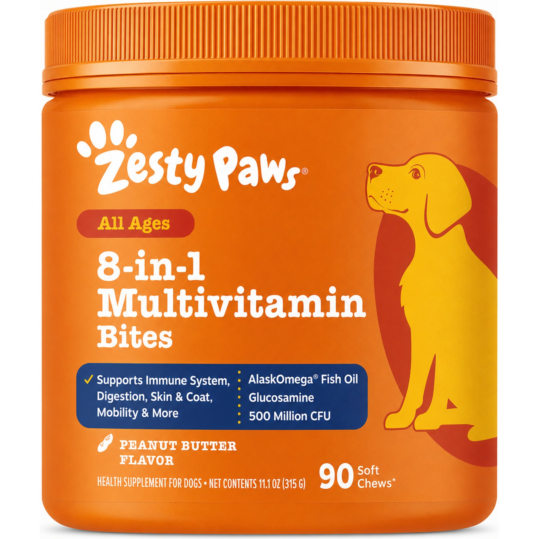 Zesty Paws 8-in-1 Bites Peanut Butter Flavored Soft Chews Multivitamin for Dogs, 90 count