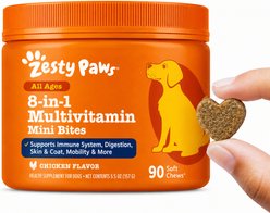 Zesty Paws 8-in-1 Mini Bites Chicken Flavored Soft Chews Multivitamin Supplement for Small Dogs, 90 count