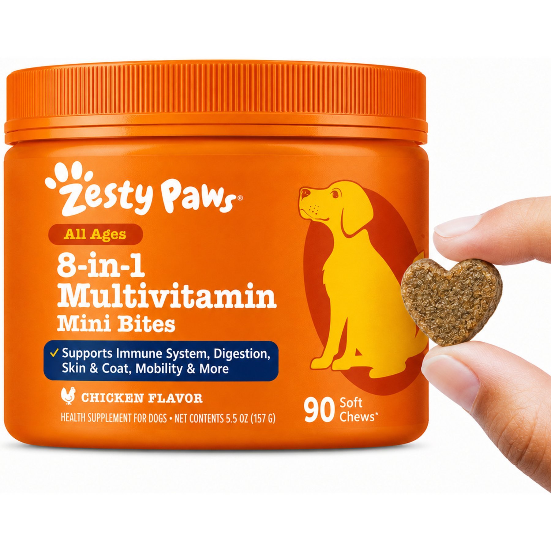 Zesty Paws 8-in-1 Mini Bites Chicken Flavored Soft Chews Multivitamin Supplement for Small Dogs, 90 count