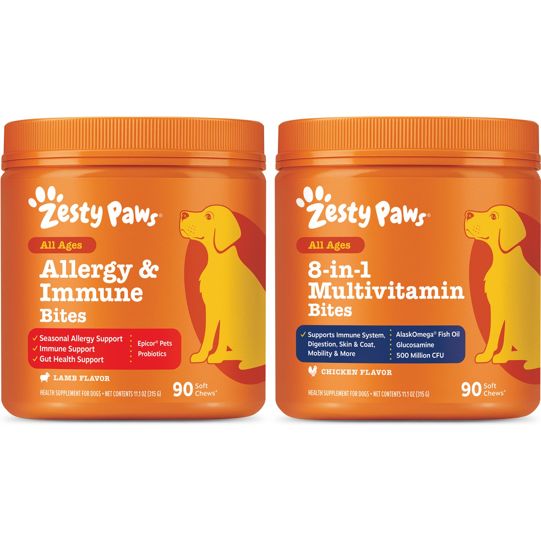 Zesty Paws 8-in-1 Multivitamin Bites + Aller-Immune Bites Lamb Flavor Immune System Soft Chews Dog Supplement