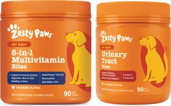 Zesty Paws 8-in-1 Multivitamin Bites + Cranberry Bladder Bites Urinary Tract Support Chicken Flavor Chews for Dogs