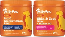 Zesty Paws 8-in-1 Multivitamin Bites + Salmon Bites Skin & Coat Dog Supplement