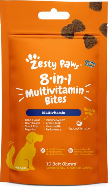 Show full view: Zesty Paws 8-in-1 Bites Chicken Flavored Soft Chews Multivitamin for Dogs, 10 count slide 1 of 11