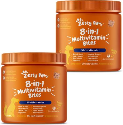 Show full view: Zesty Paws 8-in-1 Bites Peanut Butter Flavored Soft Chews Multivitamin for Dogs, 180 count slide 1 of 12