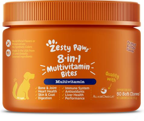 Show full view: Zesty Paws 8-in-1 Bites Peanut Butter Flavored Soft Chews Multivitamin for Dogs, 50 count slide 1 of 12