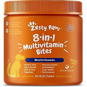 Zesty Paws 8-in-1 Bites Peanut Butter Flavored Soft Chews Multivitamin for Dogs, 90 count
