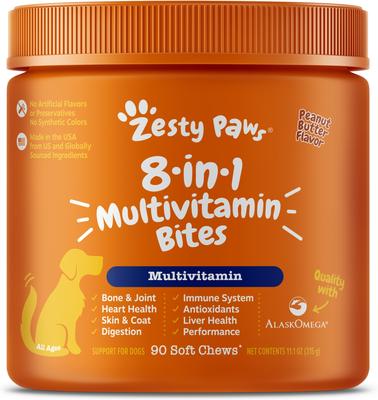 Show full view: Zesty Paws 8-in-1 Bites Peanut Butter Flavored Soft Chews Multivitamin for Dogs, 90 count slide 1 of 12