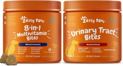 Zesty Paws 8-in-1 Multivitamin Bites + Cranberry Bladder Bites Urinary Tract Support Chicken Flavor Chews for Dogs