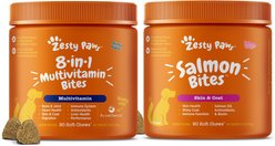Zesty Paws 8-in-1 Multivitamin Bites + Salmon Bites Skin & Coat Dog Supplement