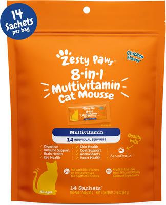 Show full view: Zesty Paws 8-in-1 Multivitamin Chicken Flavored Mousse Lickable Supplement for Cats, 14 count slide 1 of 10
