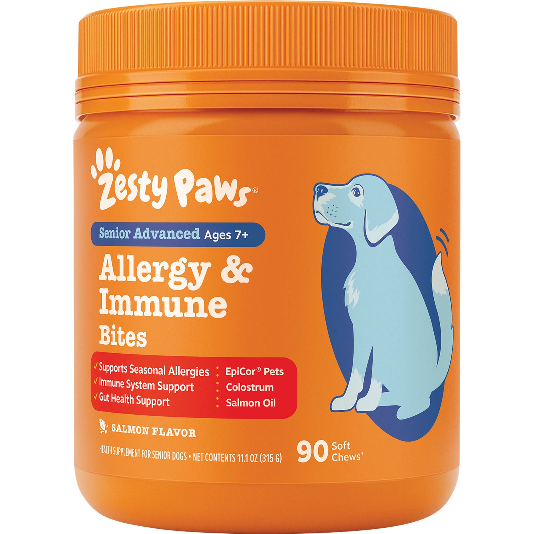 Zesty Paws Advanced Allergy & Immune Bites Salmon Flavored Soft Chews Allergies, Immune, & Skin Support Supplement for Senior Dogs, 180 count bundle