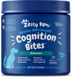 Zesty Paws Advanced Cognition Bites Chicken Flavored Soft Chews Brain & Nervous System Supplement for Senior Dogs, 90 count slide 1 of 9