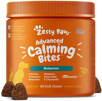 Show full view: Zesty Paws Advanced Hemp Melatonin Calming Bites Turkey Flavored Soft Chews Composure Supplement for Dogs, 180 count slide 3 of 12